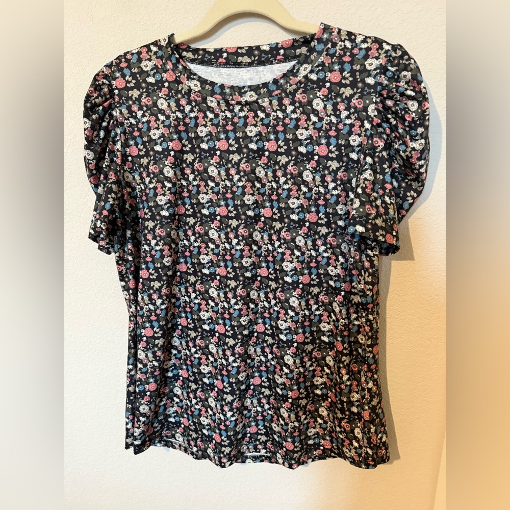 Women’s Ditsy Floral Print Puff Sleeve Blouse Large
